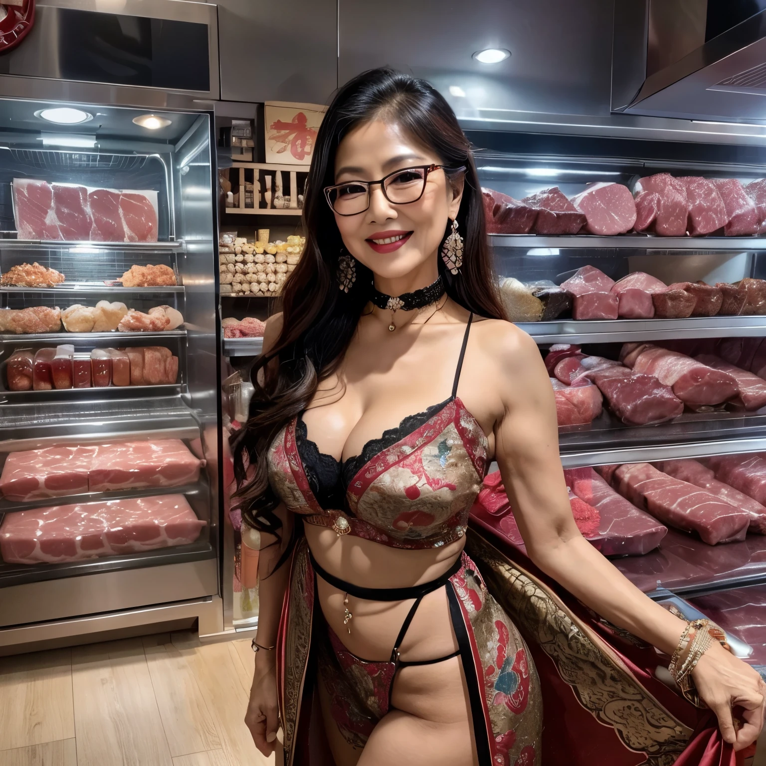 75 years old mom milf Chinese Lady large earring Big choker navel piercing decoration A bracelet realisitic Gorgeous Madame Beautiful Mature Woman sexly Smile Gentle woman navel piercing 4K High quality Glasses Gorgeous Madame Beautiful Mature Woman Meat Shop