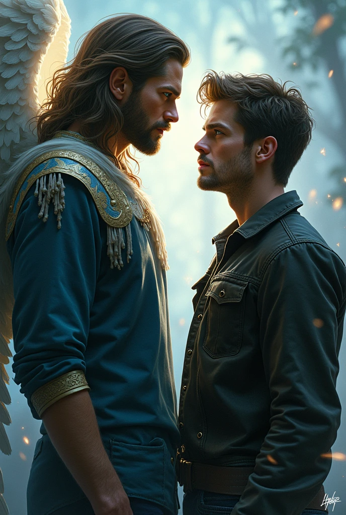 Create an image of their son Castiel and Dean Winchester from the Supernatural series.