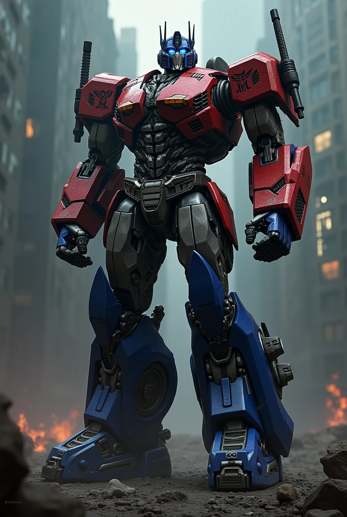 Make a optimus prime which look so big and muscular and lighting in eye