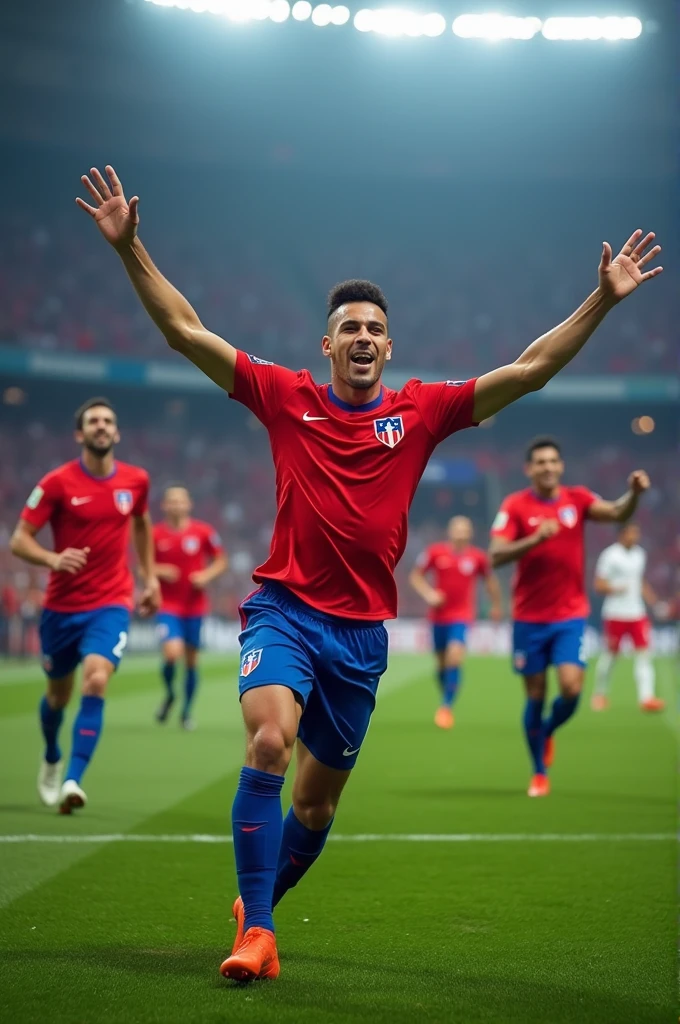 Generate a Chile winning 10-0 against Peru in football and Alexis Sánchez celebrating against Peru making them the 'topo giggio'