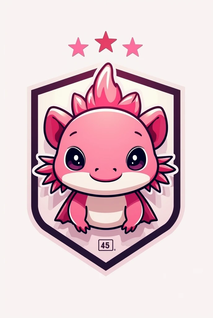 Create a soccer crest with a pink axolotl