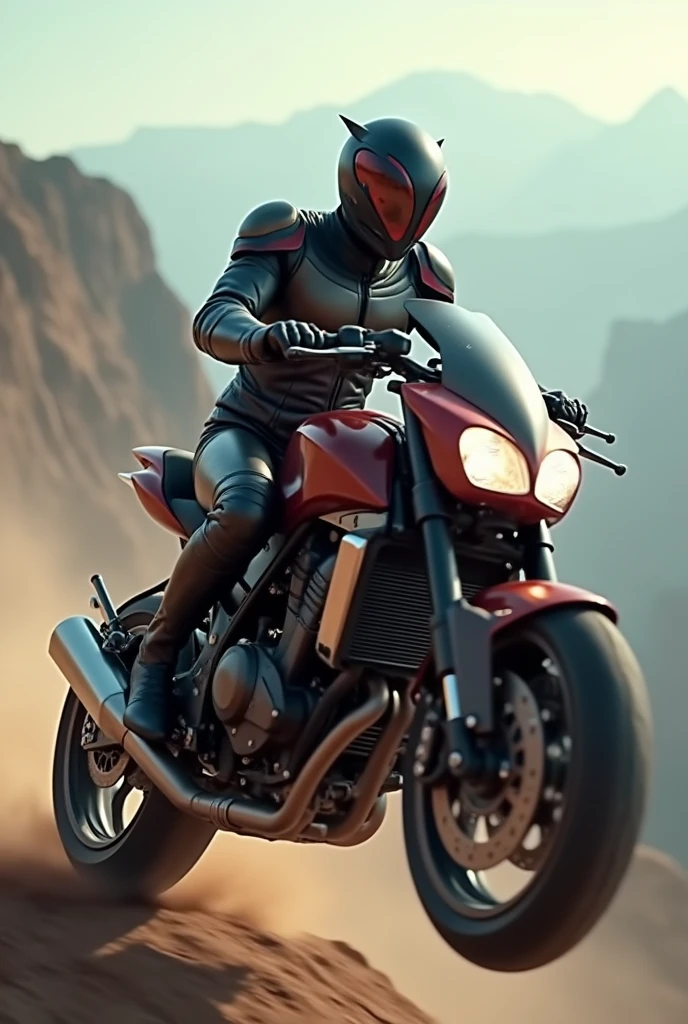Kamen rider ride bike mopped Honda ex5. Super fast effect. Jump on clift.