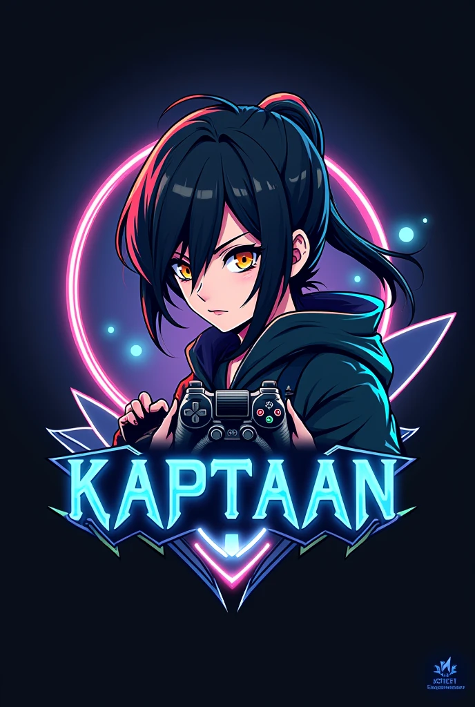 PROMPT This is a gaming logo that features the name "KAPTAAN" in a futuristic font and a neon blue color. and hunter Anime avtar, The logo also has a stylized controller icon and a logo in the logo. The logo is designed to be attractive and eye-catching, and to appeal to gaming enthusiasts and YouTube viewers. I hope you like it. EDITING
