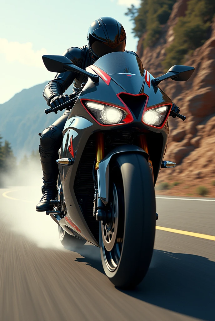 Kamen rider Ichigo,man riding motorcycle,Honda ex5 bike,extremely fast motion blur,jumping off cliff,cinematic dramatic lighting,detailed mechanical parts,intense action scene,dynamic high-speed pose,extreme close-up,photorealistic,8k resolution,highly detailed