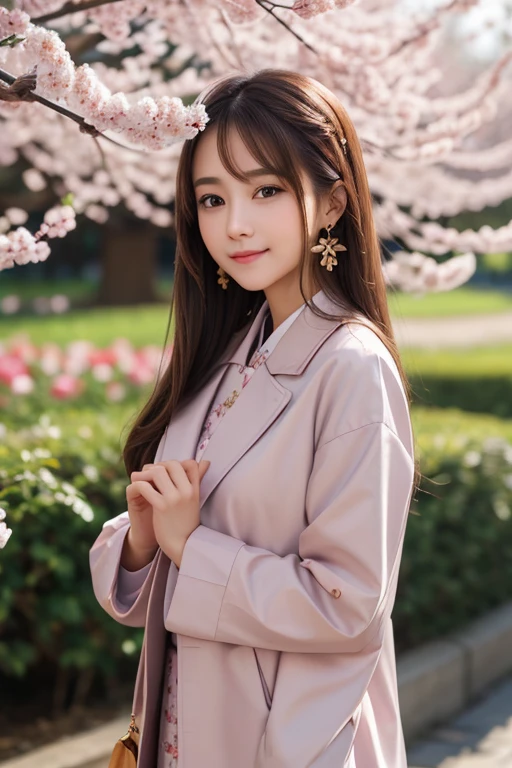 masterpiece,чрезвычайно подробные обои CG Unity 8k,1 girl, Beautiful, realistic, Blurred, Blurred_background, Blurred_foreground, branch, brown_hair, plum blossom, depth_From_field, earrings, flower, Ювелирные Fromделия, nose, realistic, One,chinese clothes,fingers hidden, Hands are hidden, noseить только бюстгальтер