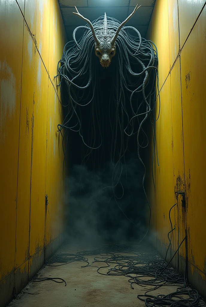 Backrooms with a blafk cable monster
