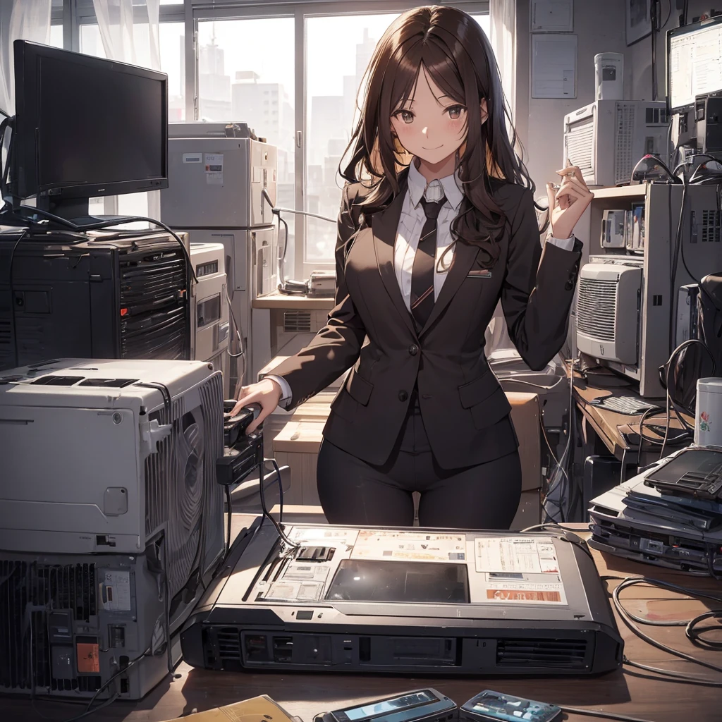 The heat doesn't change even after the sun goes down... I tried to revive a junk PC for the first time in a while, but it didn't work this time. There are days like this...pantyshot, long brown hair, office lady, 1girl, amazing, girl, 30 years old, house wiife, warm smile, hourglass figure,