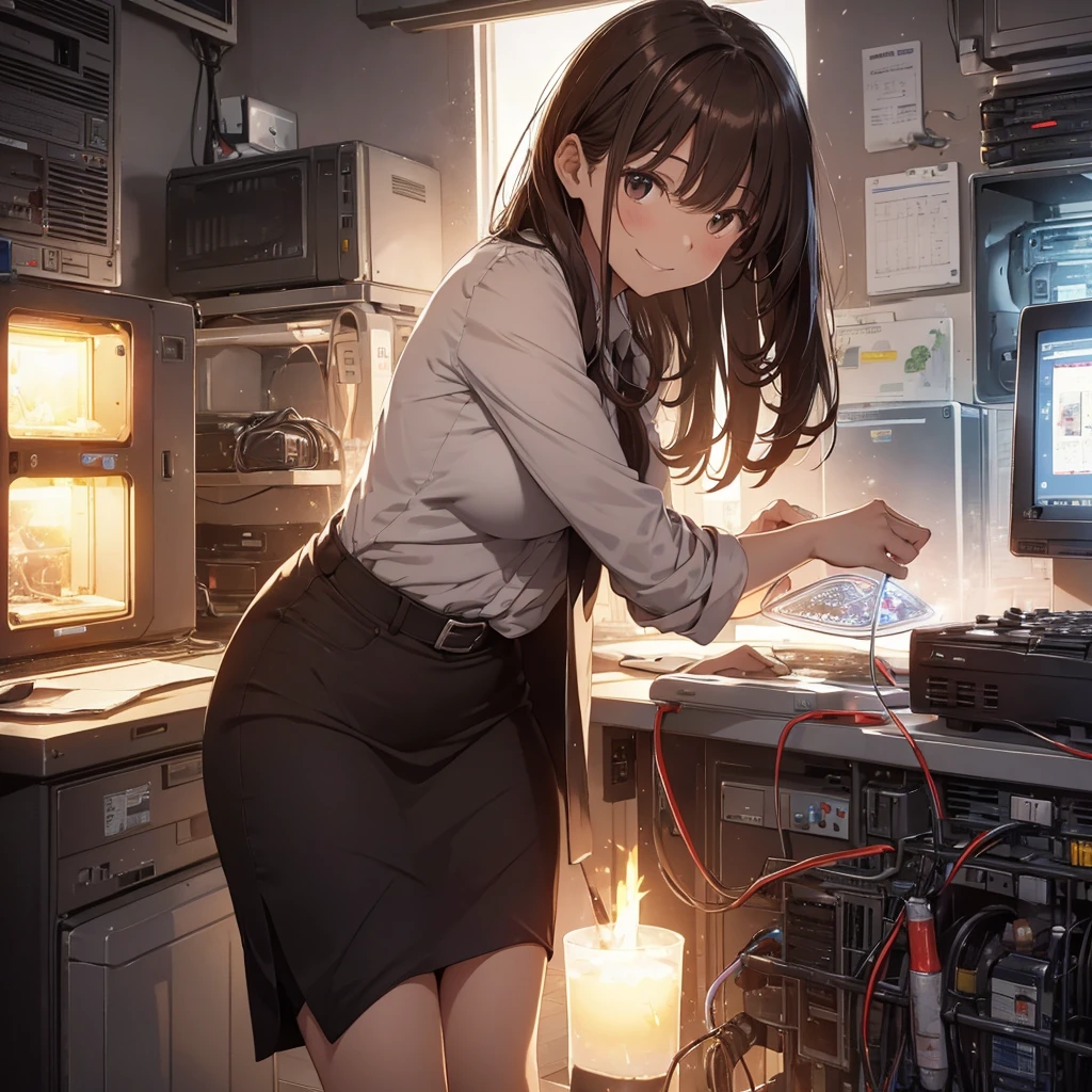 The heat doesn't change even after the sun goes down... I tried to revive a junk PC for the first time in a while, but it didn't work this time. There are days like this...pantyshot, long brown hair, office lady, 1girl, amazing, girl, 30 years old, house wiife, warm smile, hourglass figure,