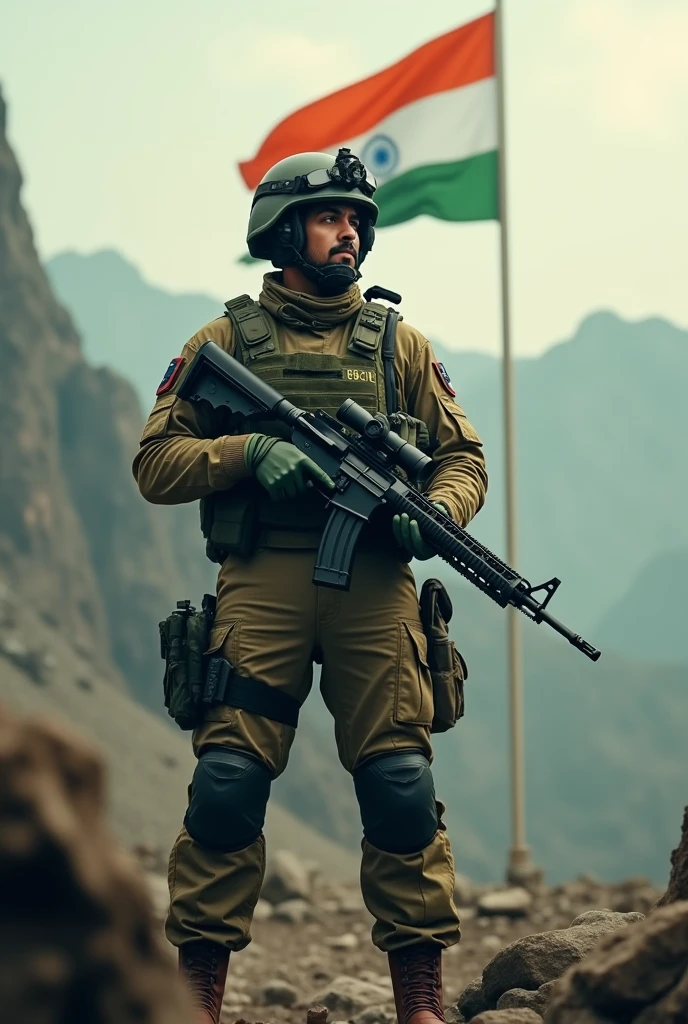  Indian army with gun and India flag🇮🇳