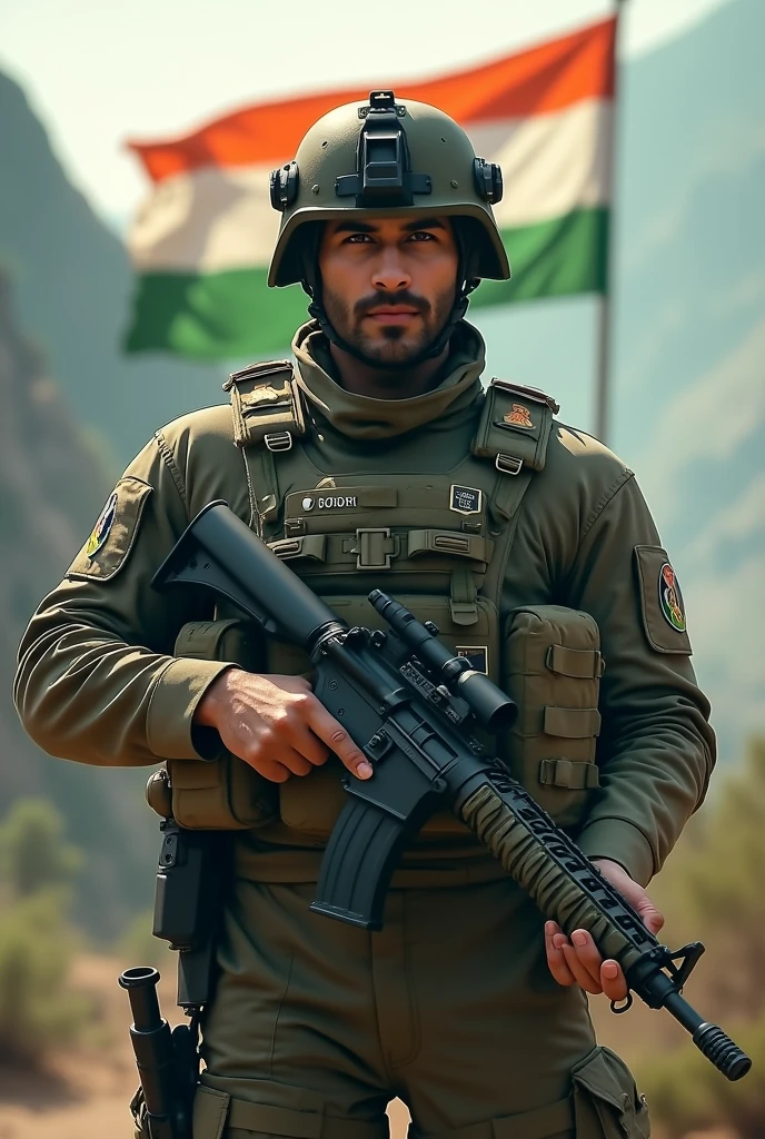 Indian army with gun and India flag🇮🇳