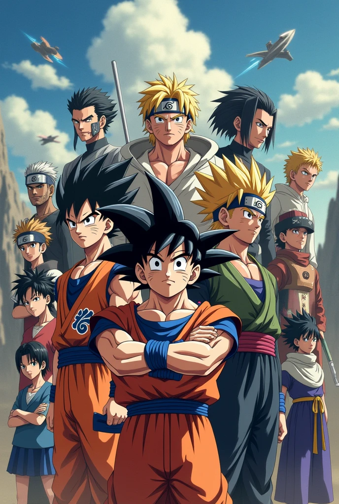All dragon ball characters, naruto etc together in a cover type image