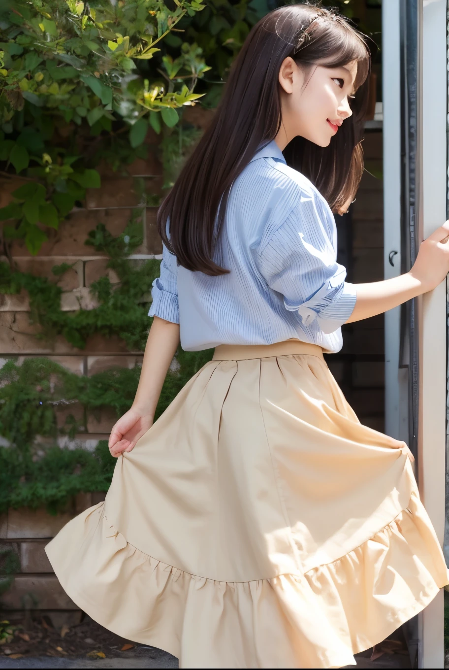 Skirt flip of a girl in a fluttering skirt