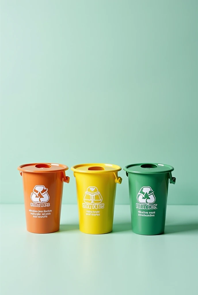 Photo of mini bins with logo of Minnies and written reduce reuse and recycle drawing based on minions and tyoe of mini dust bin for dry waste