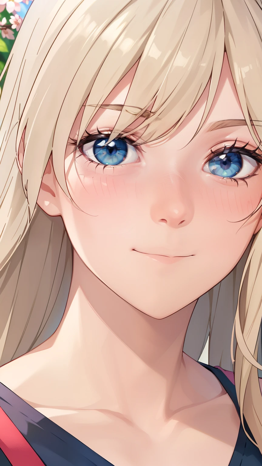 ((masterpiece, highest quality, High resolution, UHD, perfect pixel, Depth of bounds written, 4K, rtx, HDR))), 1 girl, single, alone, beautiful anime girl, beautiful art style, anime character, ((long hair, parted bangs, blonde hair)), ((blue eyes:1.4, round eyes, realistic eyes)), ((eyelash, ultra-detailed eyelash, smooth eyelash)), ((detailed face, blush:1.2)), ((smooth texture:0.75, realistic texture:0.65, realistic:1.1, Anime CG style)), medium breasts, dynamic angle, perfect body, ((throw, dynamic pose, portrait)), ((sexy underwear、NSFW)), smile, open your mouth, garden, ((Cherry blossoms at night)), Natural light, bright sky, sunlight