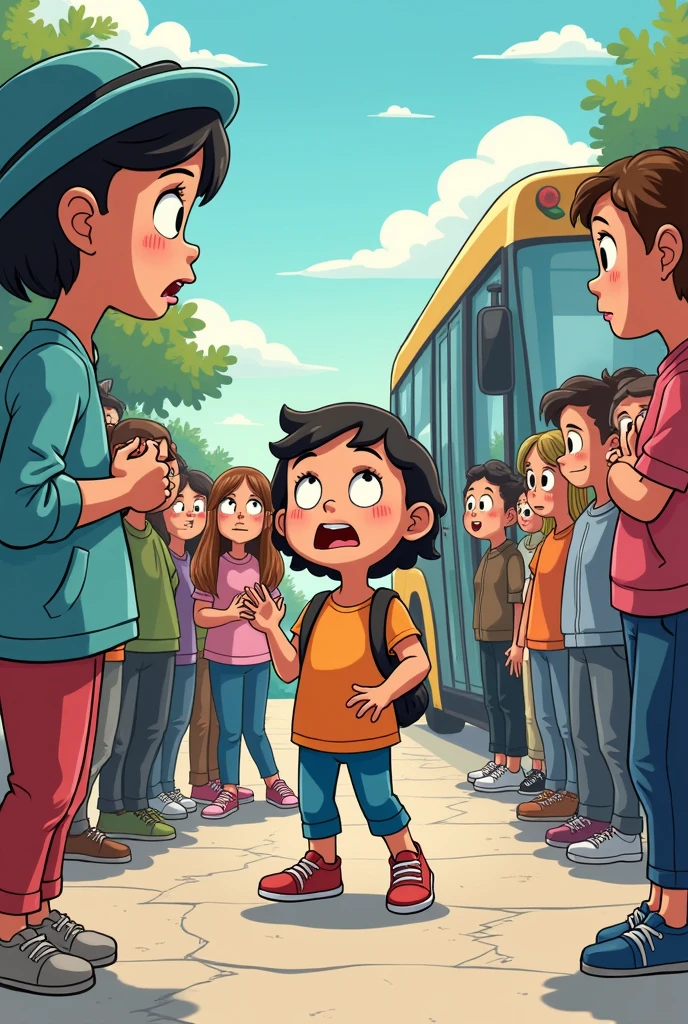 Creative comic
Story..
A child fell down on the front of the bus stop .People in the bus laughed at her.Suddenly she pretended to be dizzy and fell down and the locals saw this and took her to the hospital