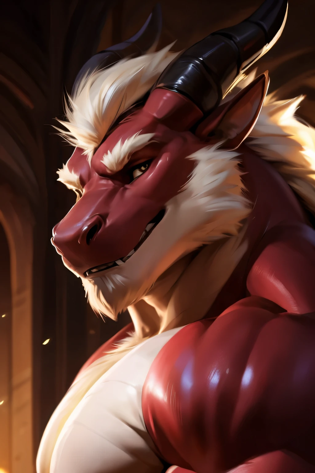 Dragon, Male, Solo, Avoiding eye contact with viewer, handsome face, hair, horn, detailed eyes, detailed face, Multi-colored body, correct face, Middle-aged, Sexy, Beefcake, Daddy, (Realistic Shadows, Depth of Field, Wide Field of View, Lens Flare, Head Shot), (by Darkgem, by Chunie, by null-ghost),