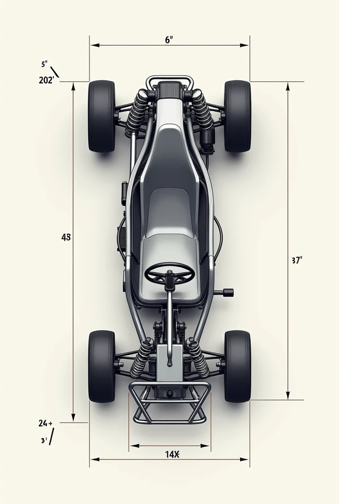 Go kart chassis top view with dimensions