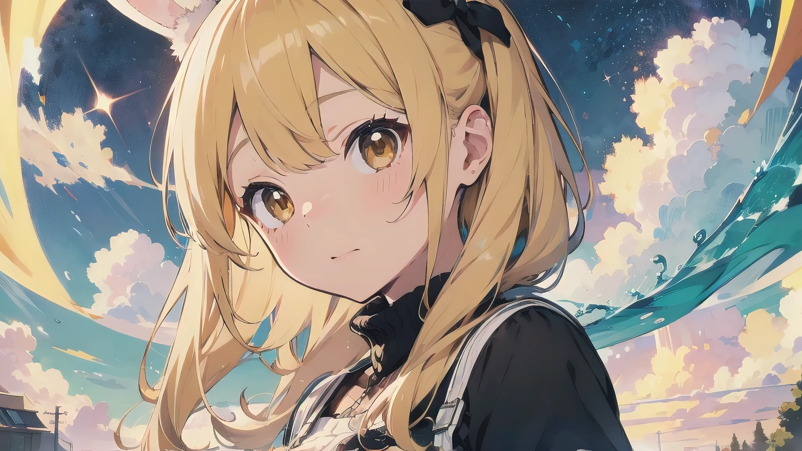 Highest quality, cute, pastel colour, Fluffy white bunny ears, Golden Hair,Golden Eyes,Lo-Fi、Chillhop