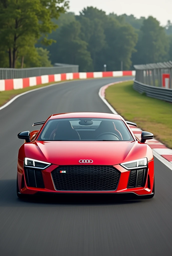 Audi R8 on race track in red colour with India Flag on doors