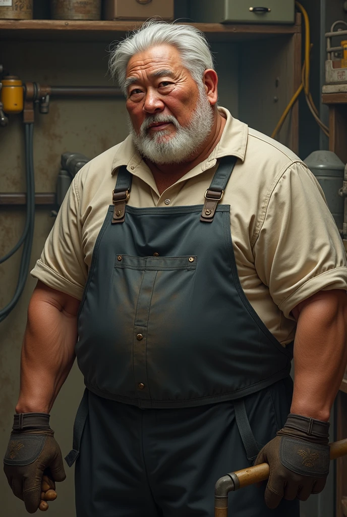 korean, muscular, old man, employee