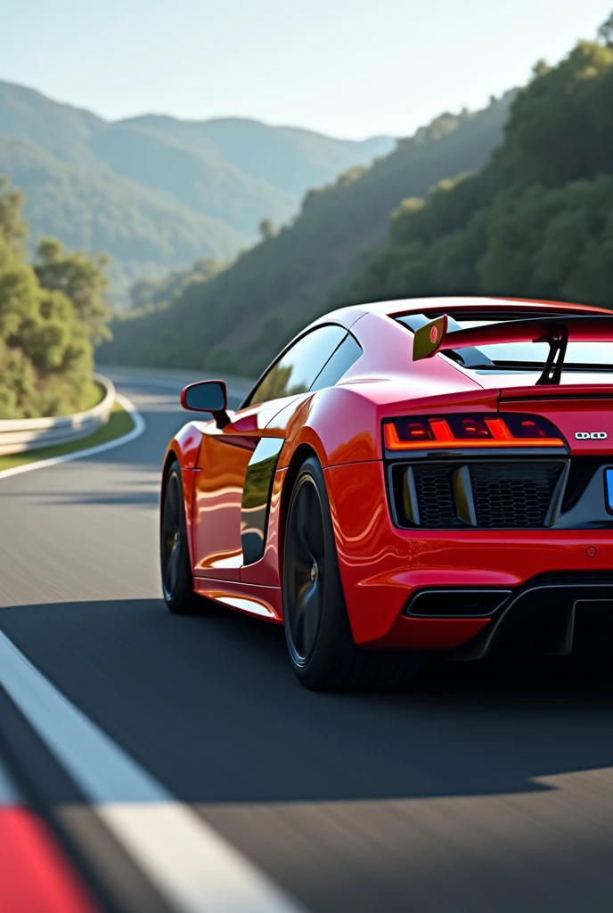 Audi R8 on race track in red colour with India Flag on door