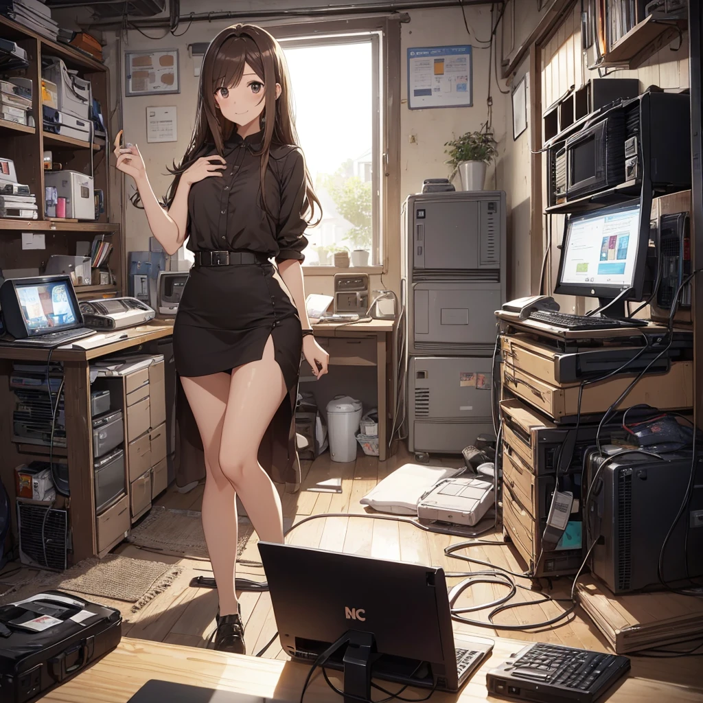 The heat doesn't change even after the sun goes down... I tried to revive a junk PC for the first time in a while, but it didn't work this time. There are days like this...pantyshot, long brown hair, office lady, 1girl, amazing, girl, 30 years old, house wiife, warm smile, hourglass figure,