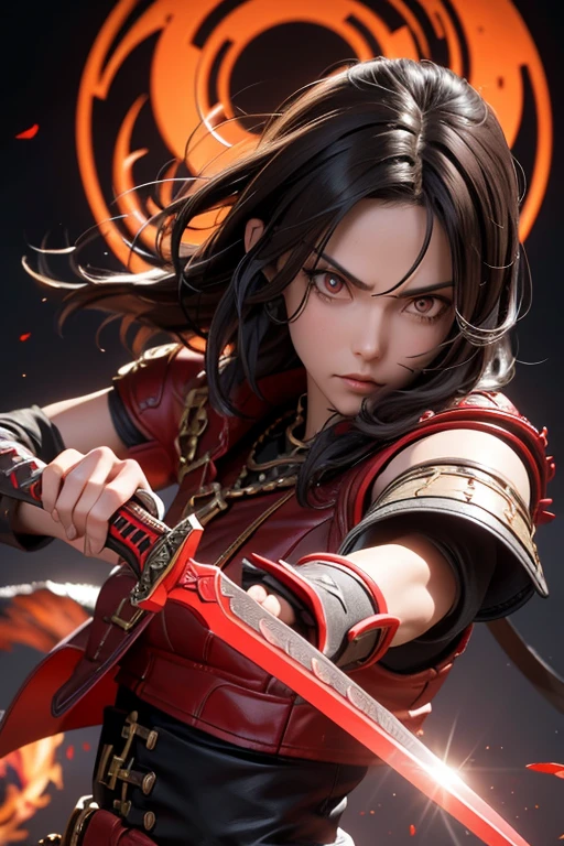 Brunette Hair, Male, Red eyes, Serious expression, Monster Hunter Style, Hand sword, hooligan, high detail