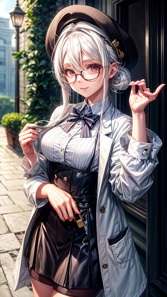 White hair, very cute ,use glasses