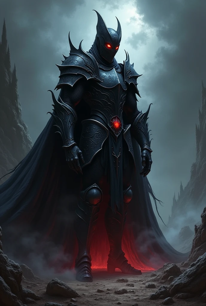 Dark souls, Dark knight,Dark God of darkness,wear dark black clothes Red eyes in face 