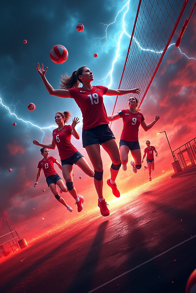 Create advertising for my volleyball school called "red storm", Advertising should be eye-catching and lively, It must have the title I mentioned to you and its theme