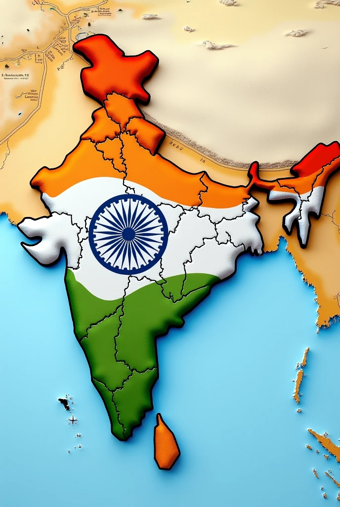Map of India with the Indian flag