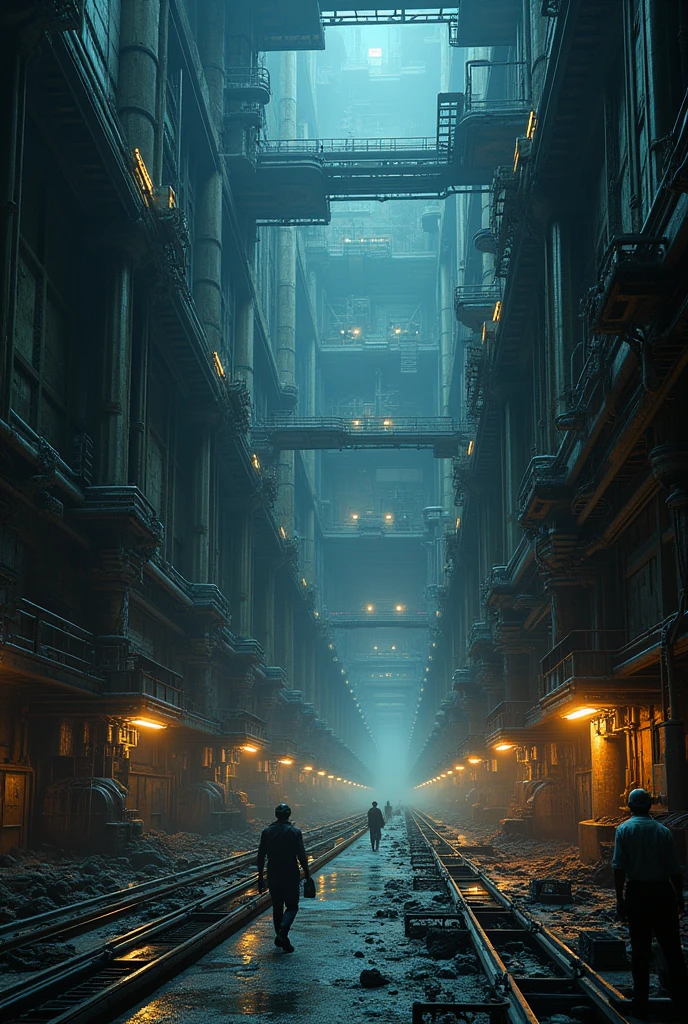 
big factory underground no human and light,
 run by AI 