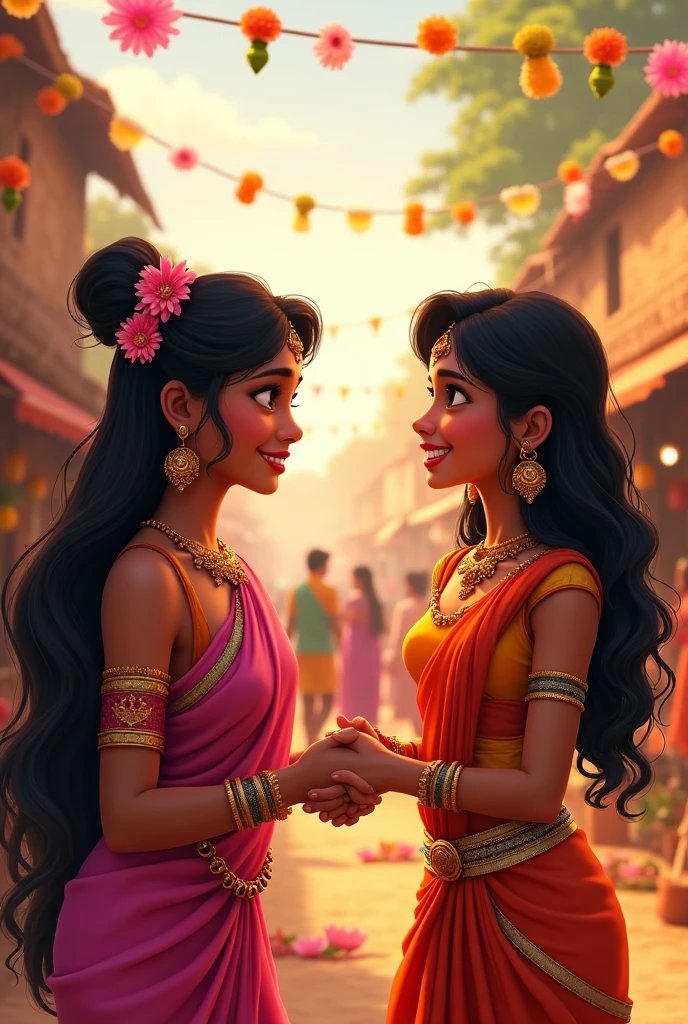 As a festival is coming up in Radha's village, she invites Maya to the festival too.