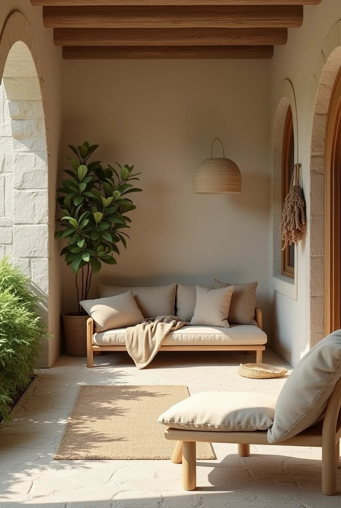 2. Propuesta de colors y Textures (Mood board)
concept: Create a warm atmosphere, relaxing and cozy.
colors:
beige: Soft and Neutral, ideal for walls, creating a tranquil base.
olive green: In accents or furniture to provide a natural feel and connection with nature.
Soft Brown: Earthy tones for furniture and decorative elements, adding warmth.
Soft White: For ceilings or moldings, increasing luminosity without being aggressive.
Warm Grays: As a secondary color to balance.
Textures:
Lisa Wood: On surfaces like tables, chairs and doors, providing a warm tactile experience.
Rough Stone: For accent walls or exterior paths, adding a natural and earthy feel.
Soft Textiles: cushions, curtains and blankets in natural fibers like wool, linen or cotton for greater comfort.
vegetation: Integrate plants with soft and leafy textures to bring life and a calming touch to the space.
Suggested Images: color palettes, wood texture samples, stone, textiles, photos of plants.