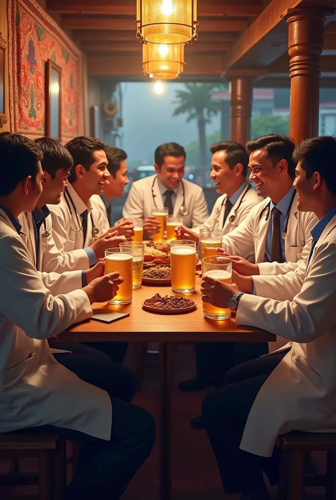 100 Nepalese doctors drinking beer