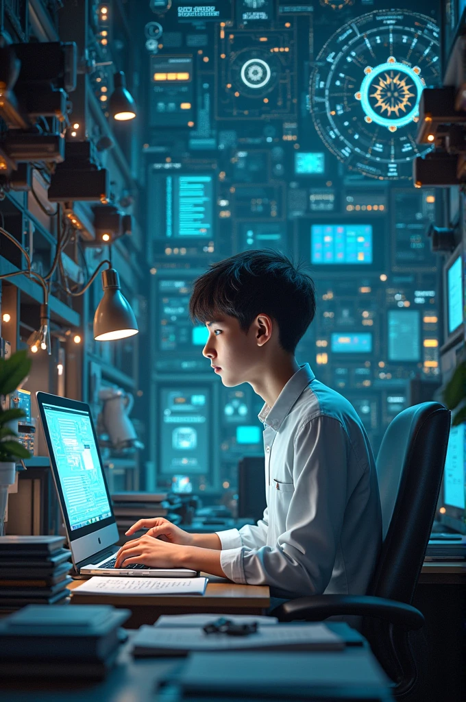 A boy who has completed his degree in Information Technology and has so many different types of research around him so far.