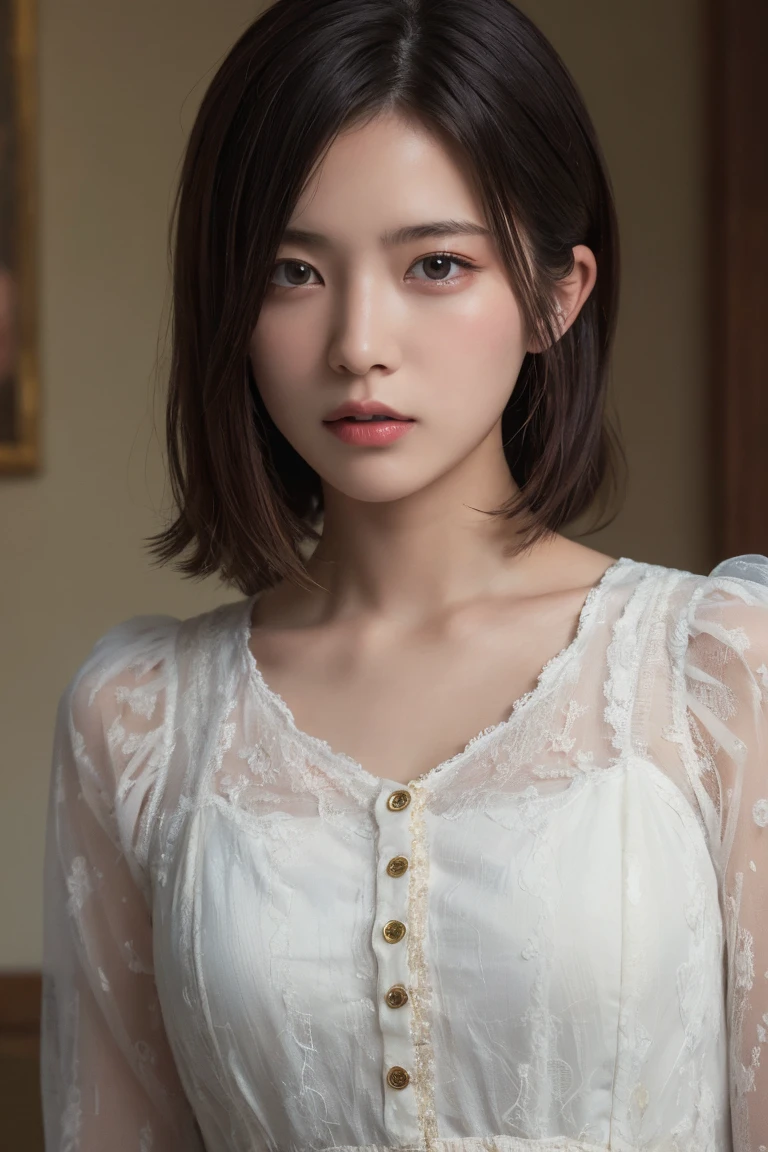 (Highest quality:1.4),(masterpiece:1.4),(Realistic:1.4),(Realistic:1.2),(超High resolution, RAW Photos:1.4),(High resolution, Very detailed:1.2),(8k:1.2),Movie Photos,a photo of a dark-haired,one person's,alone,wear ,((China dress))、((Upper Body:1.3))