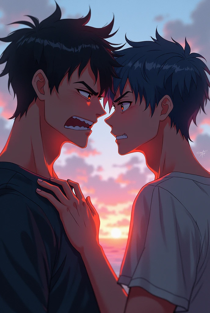 Two gay anime boys in love but one is angry with the other and the other is so in love