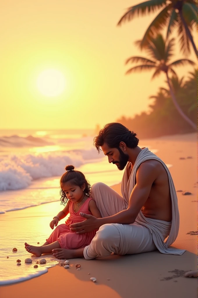 An Indian father and daughter deciding to cam near beach 