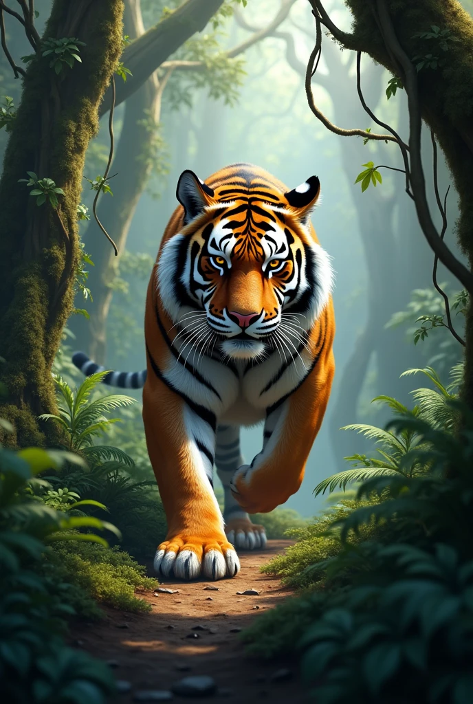 Tiger in dense forest realistic vision