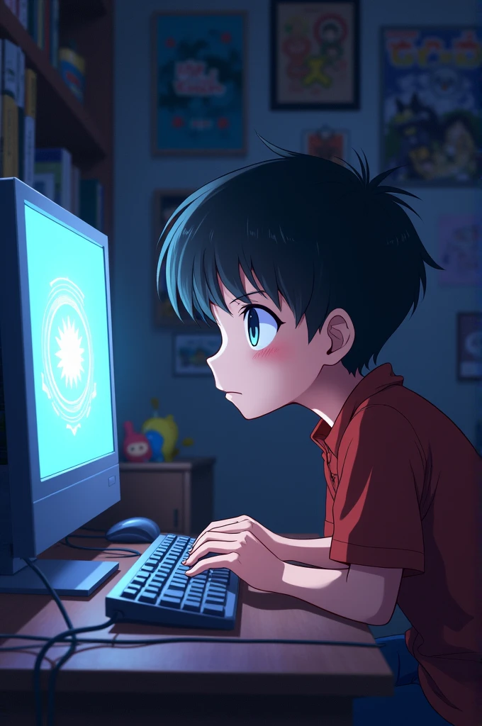A boy searching popular anime tittle solo leveling