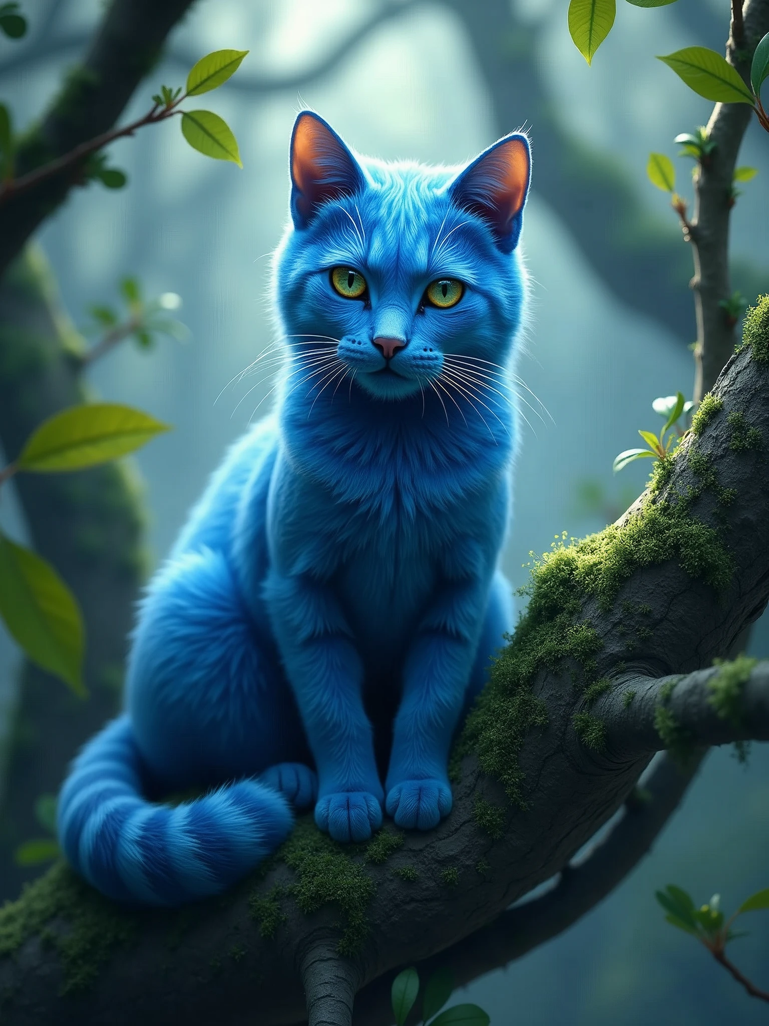 Blue cat, on the tree, unreal engine 5