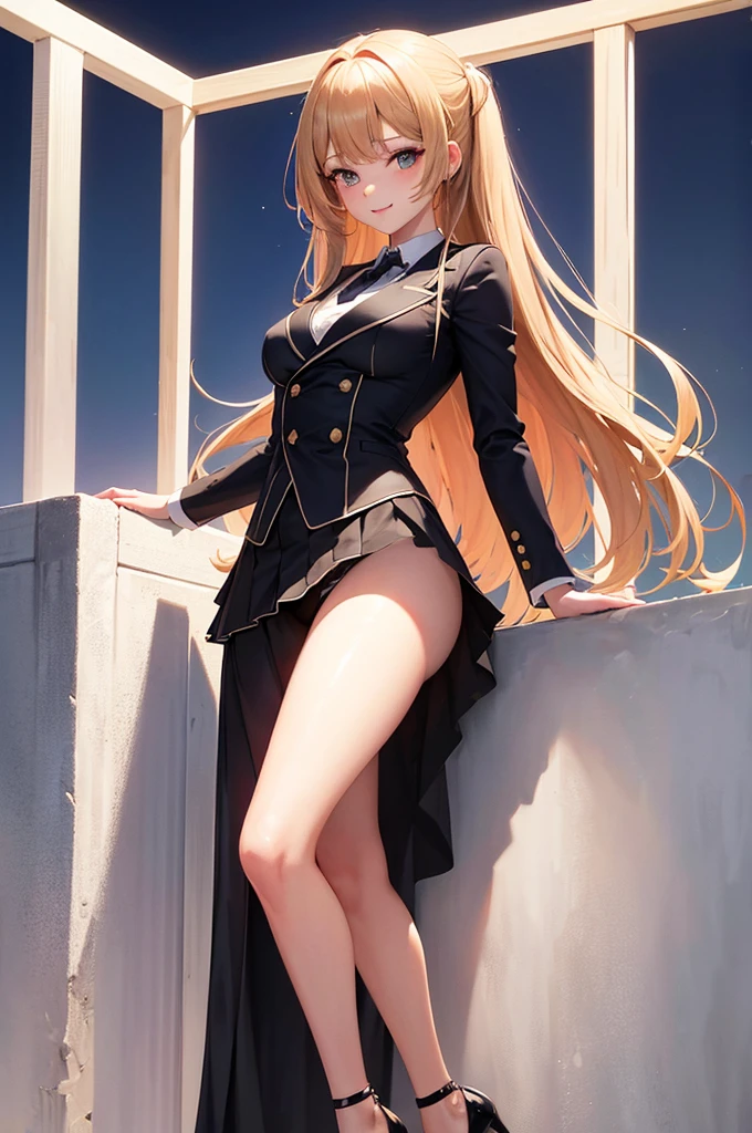 A beautiful arafed girl in a skirt and heels walking on a narrow street, (lamplight), (A high resolution), (8K), (The content is very detailed), (Best Best Illustration), aqua eyes, (beautidful eyes), glossy lips, (quality), (ultra - detailed),(masterpiece), (wall-),(A detailed的the face), solo, 1 girl in, looking at viewert, Fine and detailed, A detailed的the face, In the darkness of the night, Depth shadows, low pitch, purebred face_v1, A smile, long hair, Black shawl, wavy hair, 46 points oblique bangs, female student, (Brightly colored mini skirt, white panties, What about the lattice), A smile, big rounds breasts, actual, realistically, hight contrast, photon maping, Authentic images, super detailing, low angles: 1.5, 1 girl, Alone: 1.5, pop star, Kaibo idol, dress up like k-pop, sexy for, Open your legs forward, Fancy makeup, blazer jacket: 1.3, short skirt: 1.3,, high-heels, M-shaped open legs: 1.3, Open your legs 180 degrees, with an open crotch: 1.3, long dar brown hair, wet white: 1.5, You can see it from under the skirt: 1.3, Height 170 cm,ctextured skin