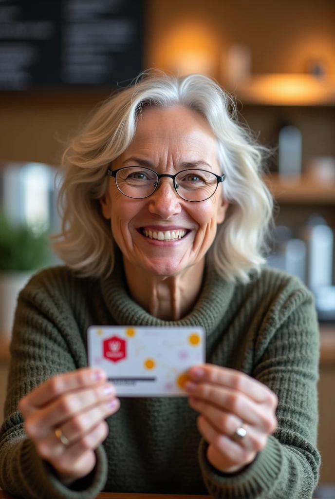A customer smiling with a loyalty card