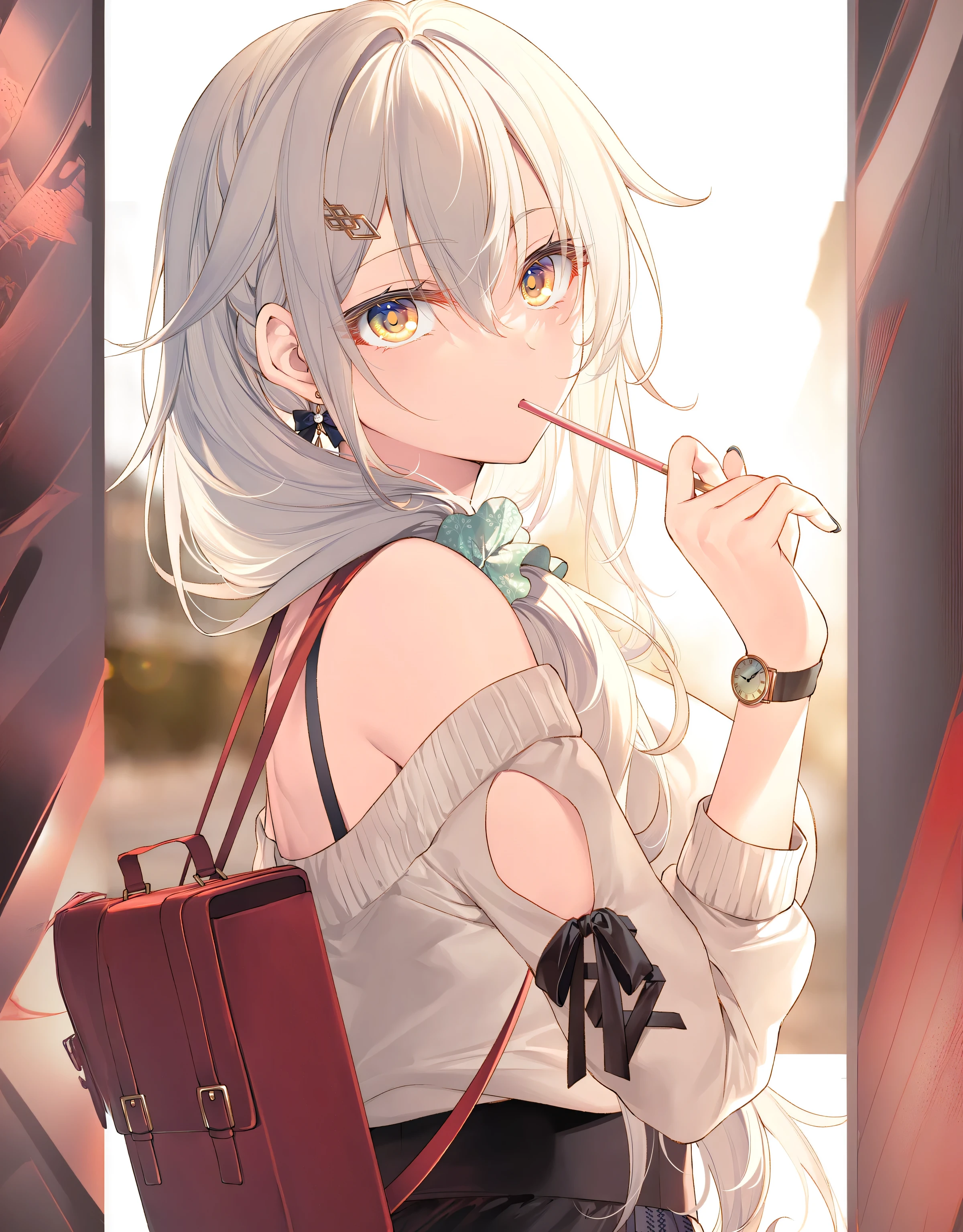 anime girl with long white hair and a red purse, anime visual of a cute girl, anime style 4 k, portrait anime girl, anime moe artstyle, seductive anime girl, attractive anime girl, cute anime girl, clean detailed anime art, young anime girl, smooth anime cg art, (anime girl), pretty anime girl, anime art wallpaper 8 k