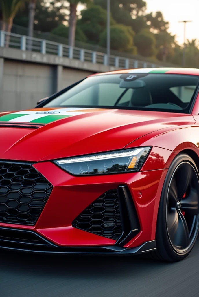 Audi R8 in red colour with Official India Flag