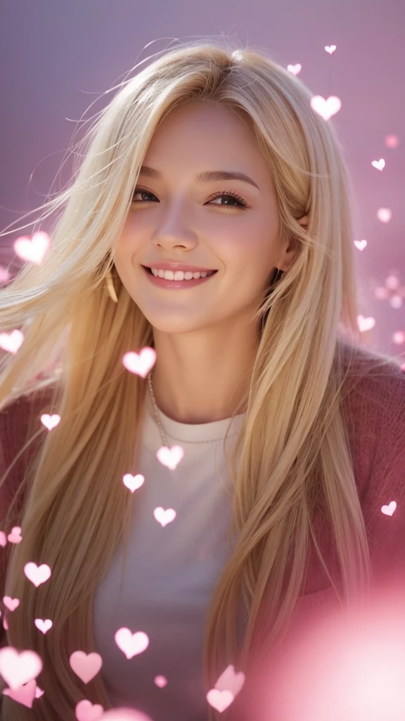 Floating hearts effect ,woman,Blonde Hair,adult,smile