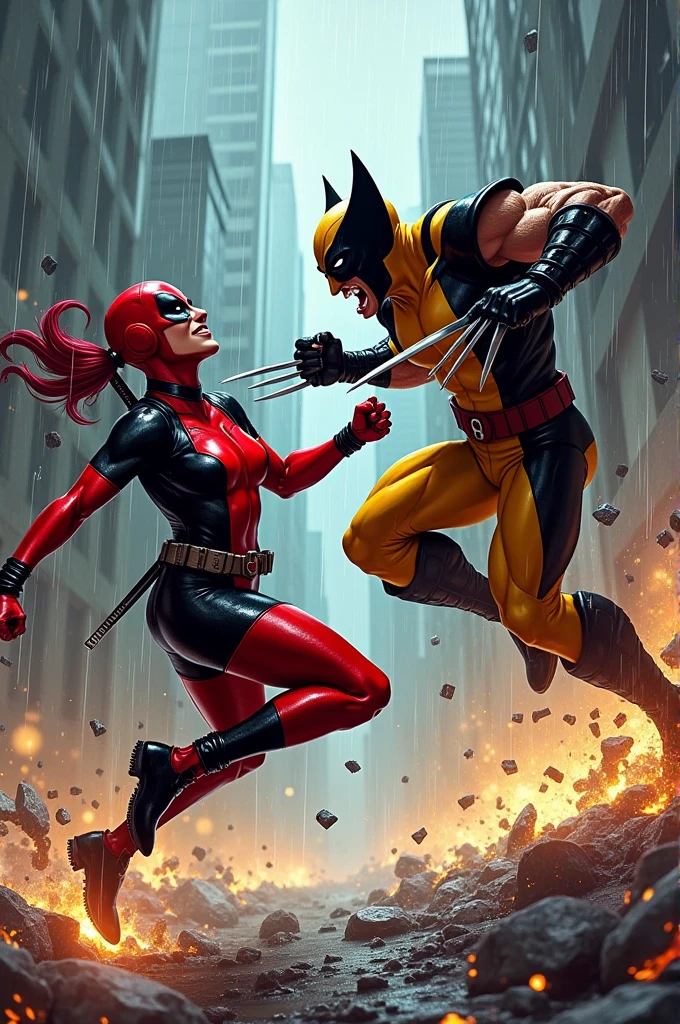 Lady Deadpool and Wolverine fight scene