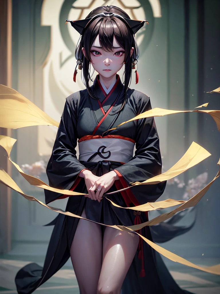 (Fidelity: 1.4), ((Black Hanfu)), Big Sleeves, Small Rings, Kan Tashi, Mole Under Eyes, Denim Lens, Bokeh, Perspective Shortening, Negative Space, Chiaroscuro, Depth of Field, Ray Tracing, Masterpiece, Anatomically Correct, Textured Skin, Best Quality, 8K, Ultra HD, Ccurate