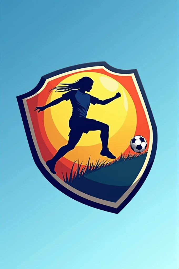 GENERATE A CIRCULAR SOCCER SHIELD WITH THE FOLLOWING CHARACTERISTICS: THE MAIN COLORS HAVE TO BE SKY BLUE, negro, WHITE AND A LITTLE BIT OF YELLOW, IN THE CENTRAL PART OF THE SHIELD IT HAS TO HAVE A PLAYER KICKING A BALL